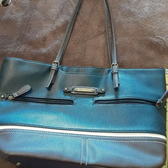 STONE MOUNTAIN Pebbled Faux Leather Tote /Purse Black- Brown Large, 11” x 18” - Picture 11 of 11